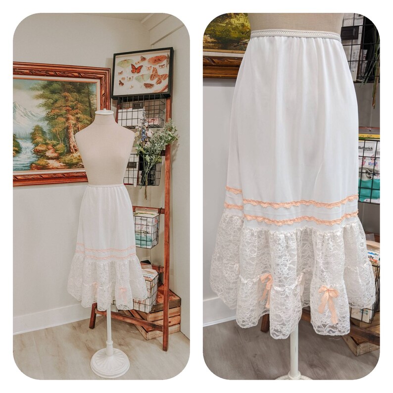 Vintage skirt petticoat Nylon tricot lace petticoat 1950s 1940s petticoat white