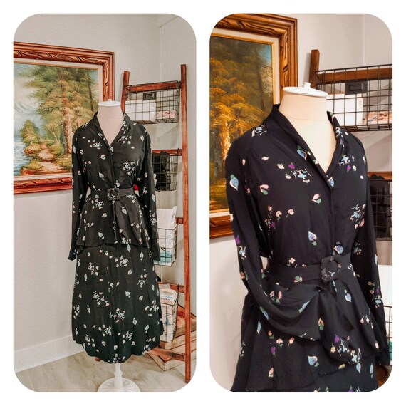 Vintage 1930s 30s Novelty Print Tea Dress of Rayon