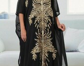 Elegant Dubai Maxi Abaya Moroccan Kaftan Arabic Caftan Modern Farasha Bell Sleeve Machine Work With Zari Wok For Women Party Wear Dress