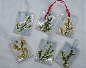 Ceramic Christmas tree decoration, fir tree gift tags