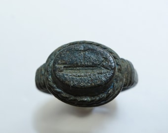 Ancient Greek Galley Bronze Ring 6/7 AD