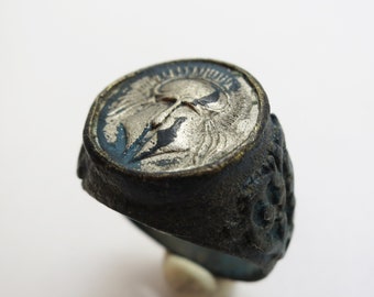 Gladiator Helm Antike römische Bronze und Silber Ring 3/5 AD