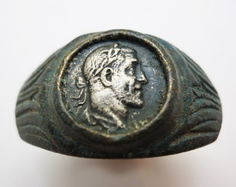 Maximinus Thrax Römischer Kaiser Bronze und Silber Massiver Ring 2/3 AD