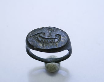Griechisch Mittelmeer Antike Bronze Ring Galeere Boot 6/7 AD