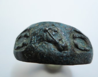 Römische Bronze Ring mit Pferd und Hufeisen 4/5 AD