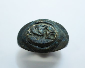 Griechische Antike Mythologische Szene Bronze Ring 7/9 AD