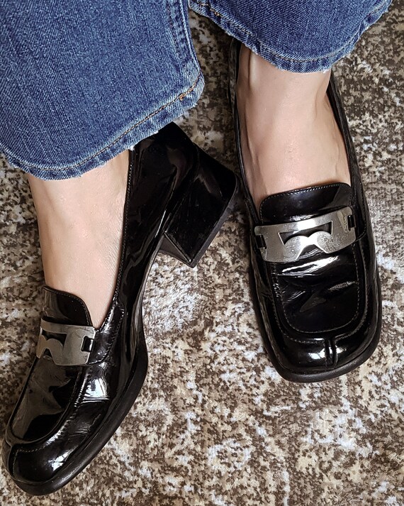 Prada Chunky Patent Leather Heel Loafers sz EU 38