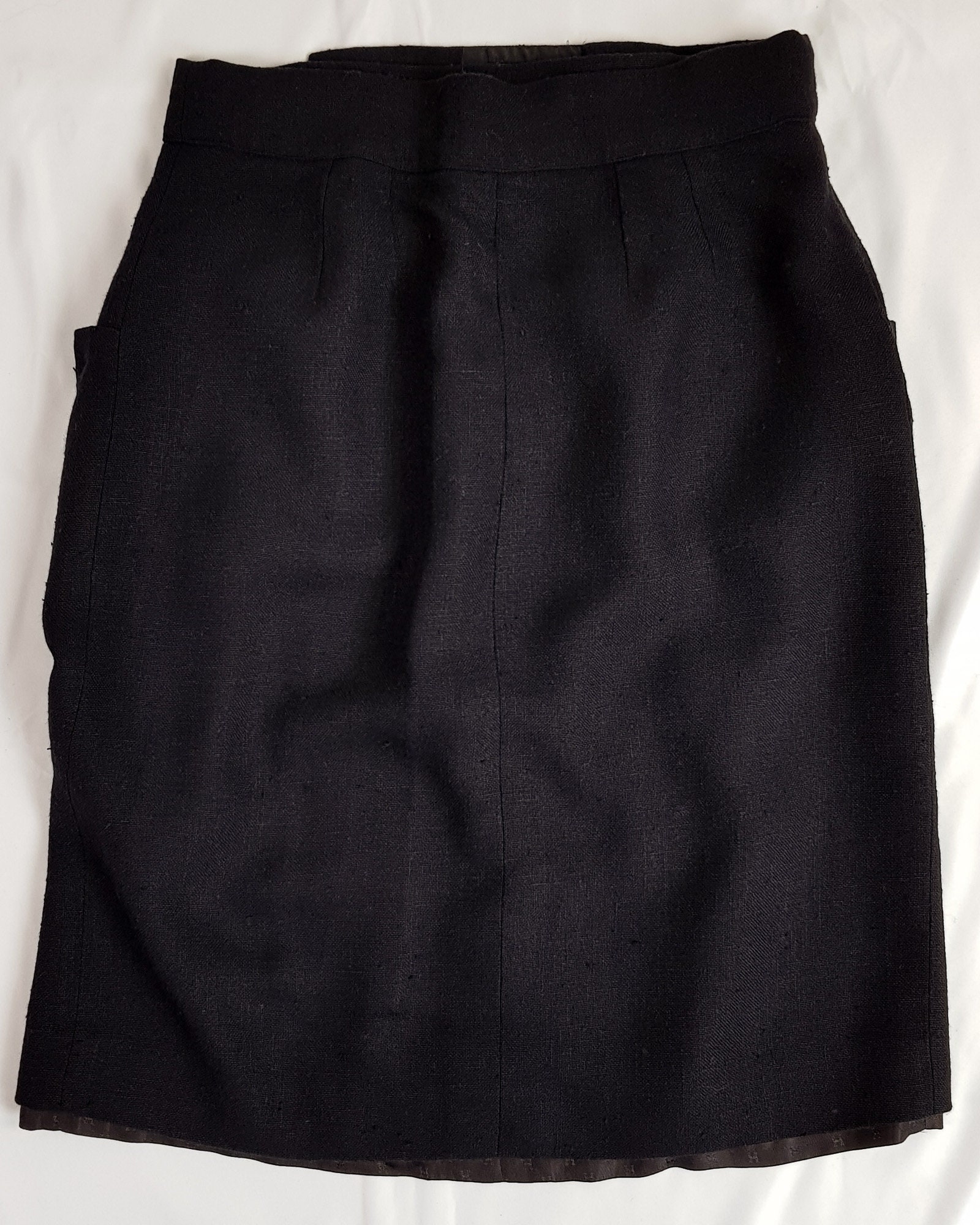 Vintage Chic Hermes Pencil 80s Skirt Black Color Sz FR 42 | Etsy