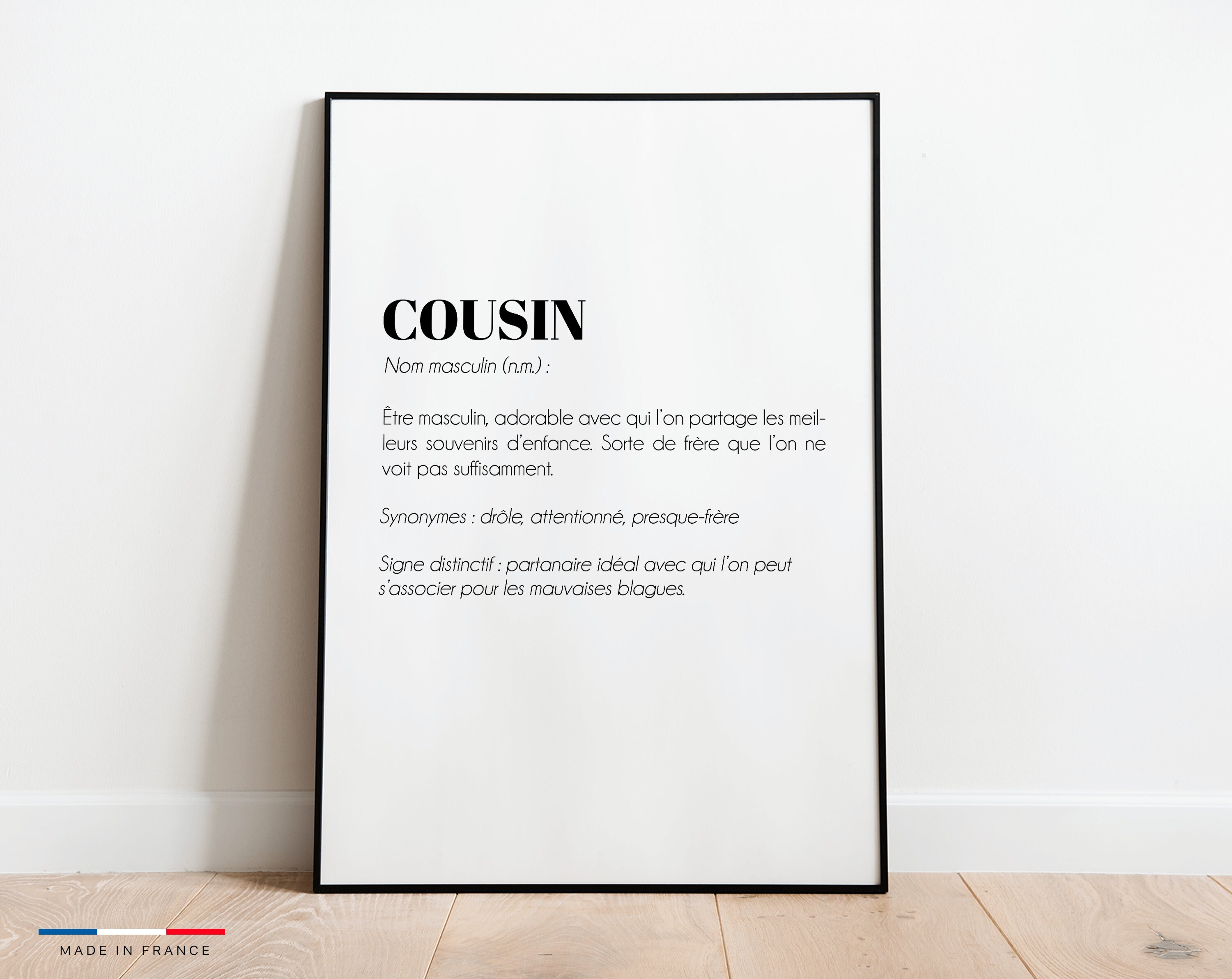 Affiche Définition Cousin - Poster Idéale Pour Offrir en Cadeau de Noël