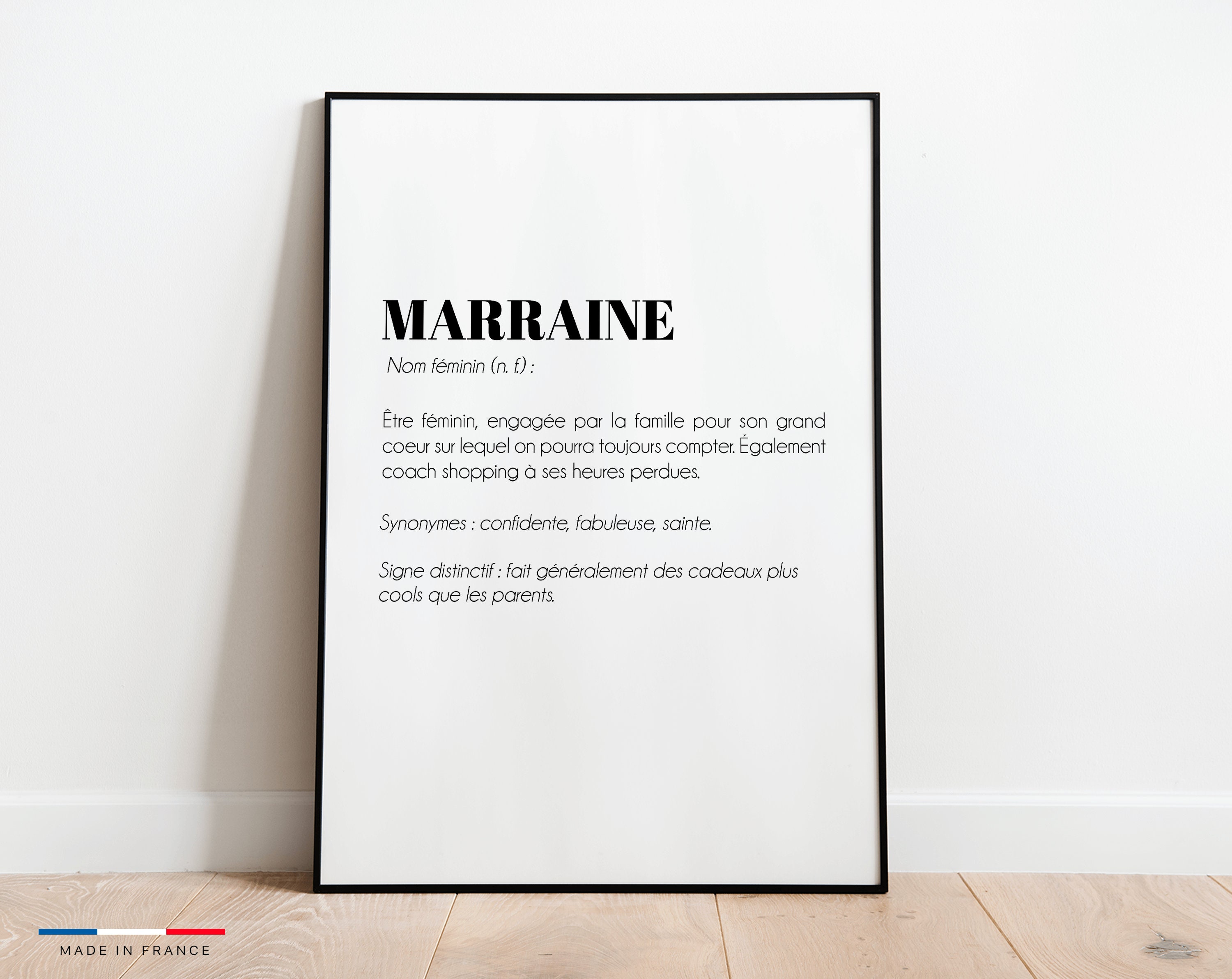 Affiche Définition Marraine - Poster Idéale Pour Offrir en Cadeau de Noël