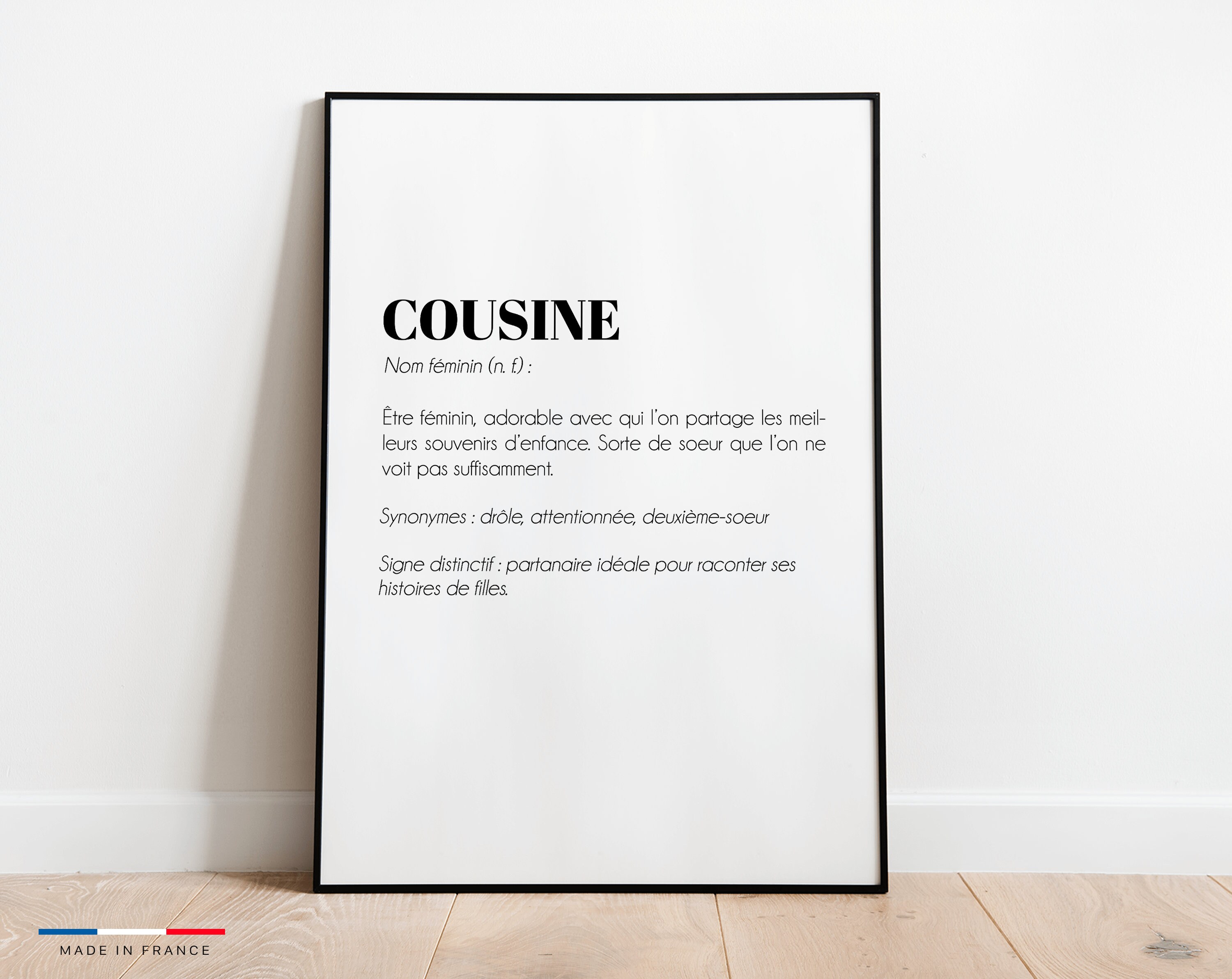 Affiche Définition Cousine - Poster Idéale Pour Offrir en Cadeau de Noël