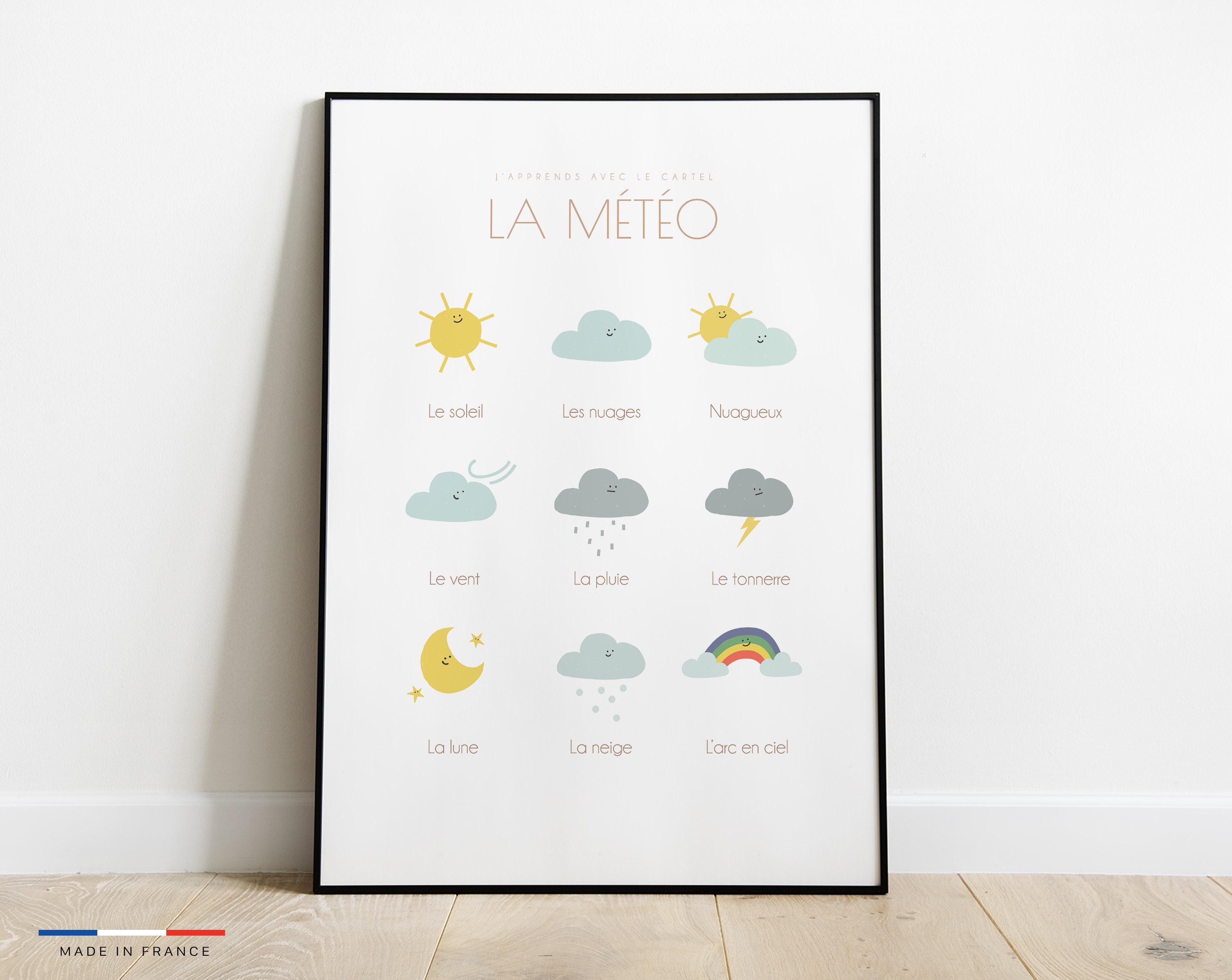 Affiche Enfant Pour Apprendre La Météo - Poster Mural Chambre Bébé