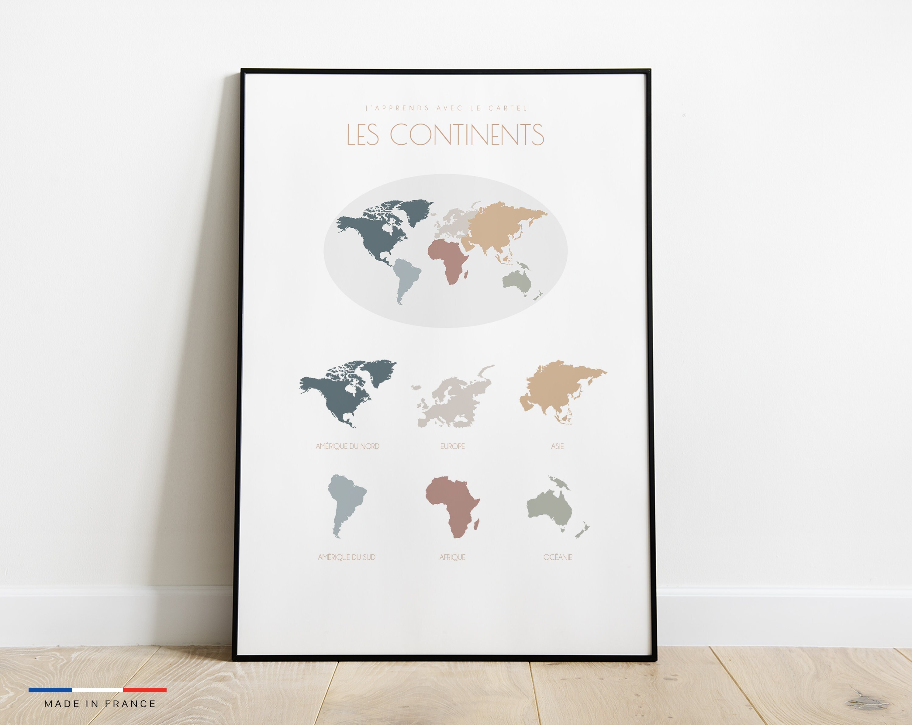 Affiche Enfant Pour Apprendre Les Continents - Poster Mural Chambre Enfant