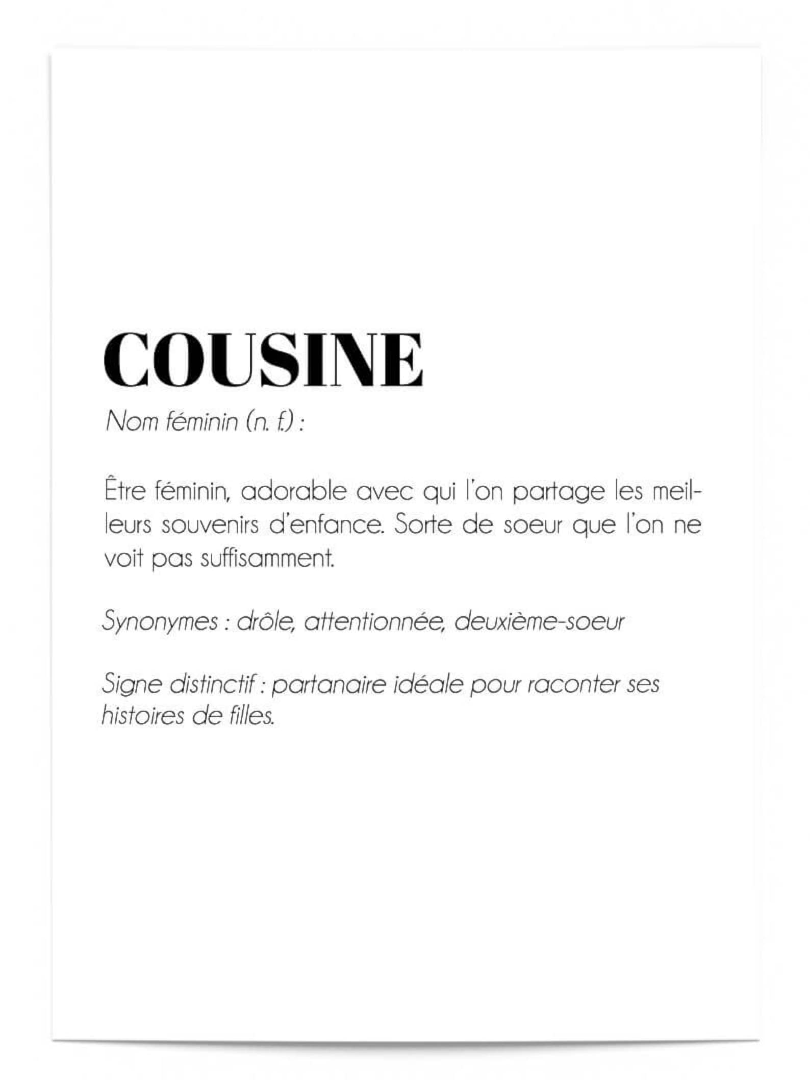 Affiche Définition Cousine Poster idéale pour offrir en Etsy France