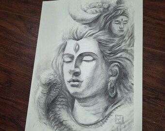 Hindu Pastel/Charcoal Art, framed