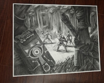 Zelda Original Charcoal Art, framed