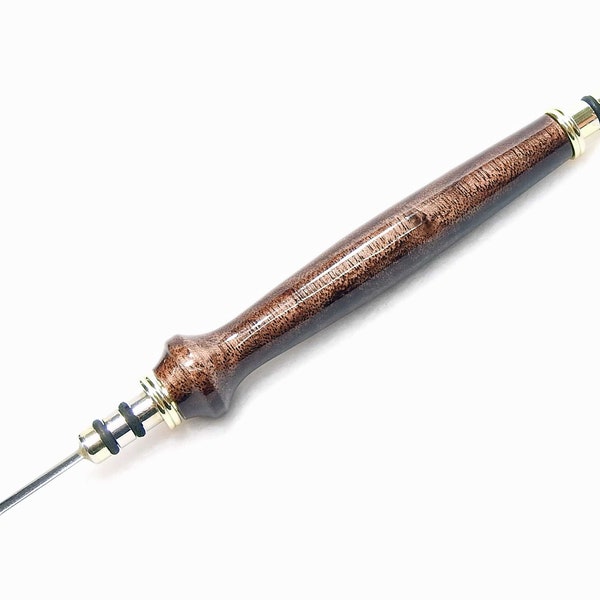 Seam Ripper and Stiletto (Awl), Double Ended, American Black Walnut Wood Cross Grain Cut, Handmade, Unique, Reversible - Antique Cut