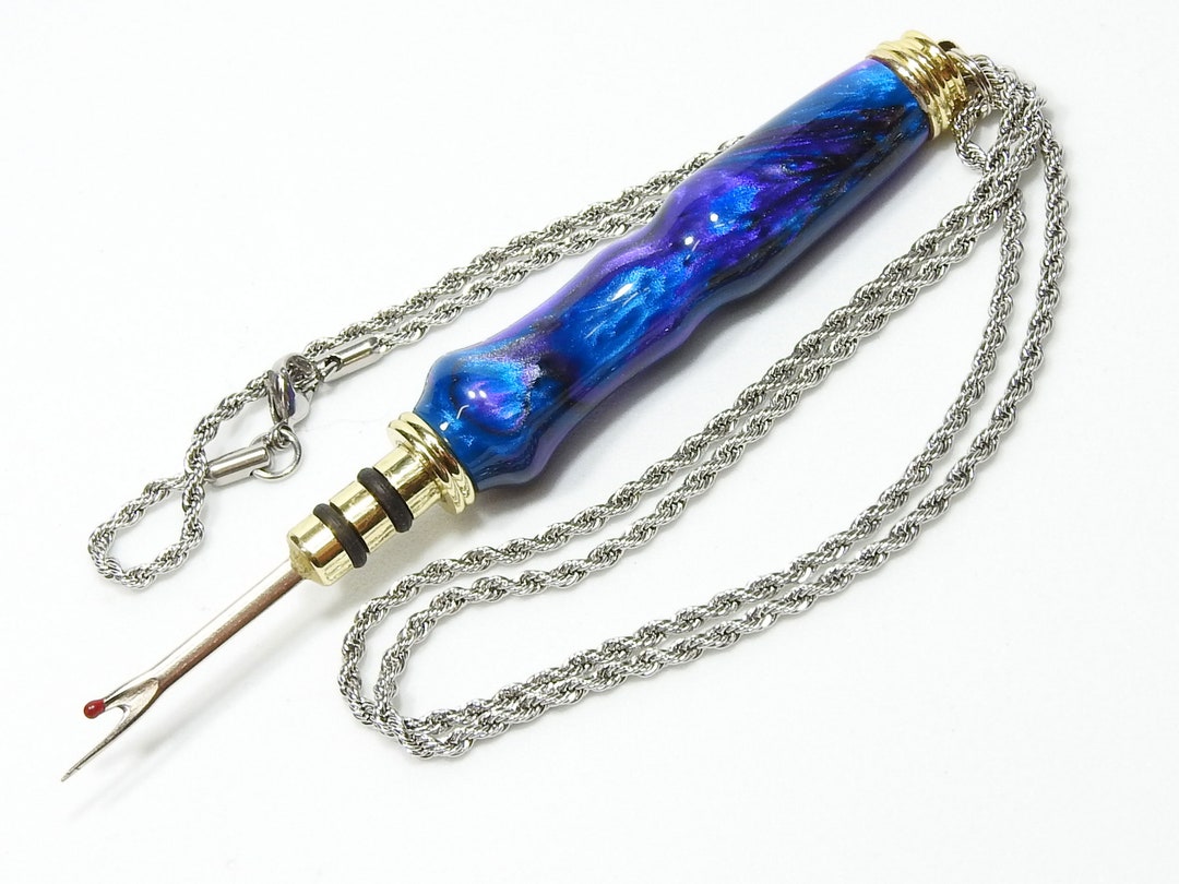 Seam Ripper Necklace W/ Stiletto Awl, Amethyst, Purple, Blue Swirl
