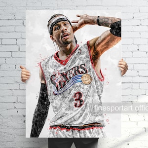 Poster di Allen Philadelphia, tela, stampa di basket, arte della parete sportiva, Man Cave, regalo, arredamento della camera dei bambini