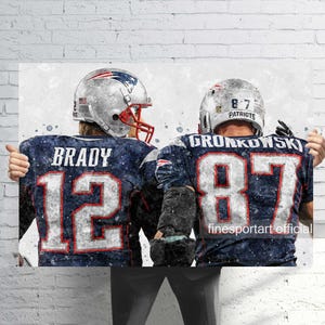 Tom Brady and Rob Gronkowski Patriots Poster, Canvas, Football print, Sports wall art, Man Cave, Gift