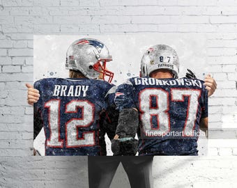Tom Brady and Rob Gronkowski Patriots Poster, Canvas, Football print, Sports wall art, Man Cave, Gift