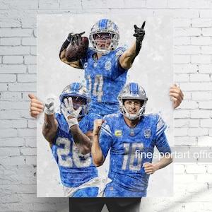Jared Goff, Amon-Ra St. Brown, Jahmyr Gibbs Detroit Poster, Canvas, Football print, Sports wall art, Man Cave, Gift, Kids Room Decor