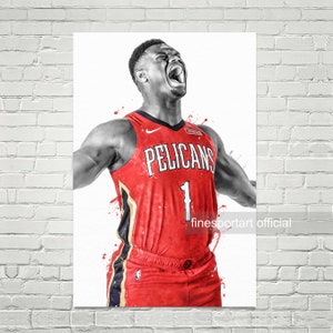 Zion Williamson New Orleans Poster, Canvas, Basketball print, Sports wall art, Man Cave