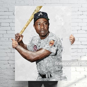 Hank Aaron Atlanta Poster, Canvas, Baseball print, Sports wall art, Man Cave, Gift, Kids Room Decor