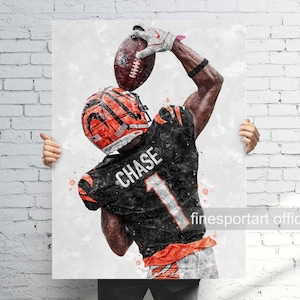 Ja'Marr Chase Cincinnati Poster, Leinwand, Fußballdruck, Sportwandkunst, Manneshöhle, Geschenk