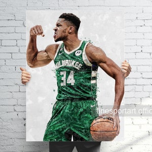 Póster de Giannis Antetokounmpo Milwaukee V2, Lienzo, Impresión de baloncesto, Arte de pared deportivo, Cueva del hombre, Regalo, Decoración de habitación infantil
