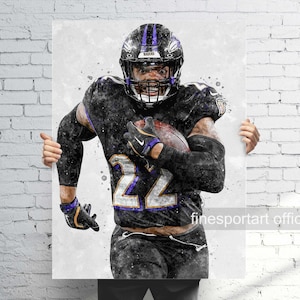 Póster de Derrick Henry Baltimore, lienzo, impresión de fútbol, arte de pared deportivo, cueva del hombre, regalo, decoración de la habitación de los niños