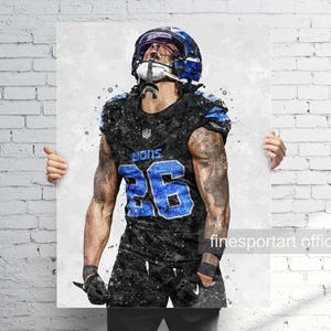 Jahmyr Gibbs Detroit poster, canvas, voetbalprint, sportmuurkunst, man Cave, cadeau, decor kinderkamer