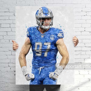 Aidan Hutchinson Detroit Poster, Canvas, Football print, Sports wall art, Man Cave, Gift, Kids Room Decor