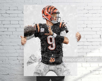 Pôster de Joe Burrow Cincinnati, tela, impressão de futebol, arte de parede esportiva, caverna do homem, presente