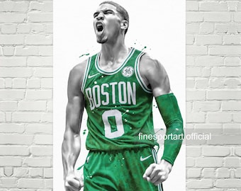 Jayson Tatum Boston (v2) Poster, Canvas, Basketball print, Sports wall art, Kids room decor, Man Cave, Gift