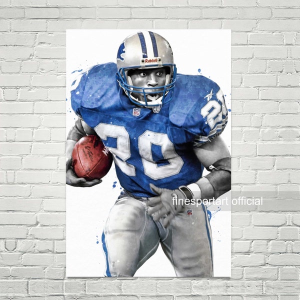 Barry Sanders Detroit Lions Poster, Canvas, Football print, Sports wall art, Kids room decor, Man Cave, Gift