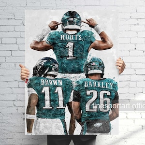 Jalen Hurts, Saquon Barkley, A.J. Brown Philadelphia Poster, Canvas, Football print, Sports wall art, Man Cave, Gift, Kids Room Decor
