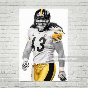 Troy Polamalu Pittsburgh (V2) Poster, Canvas, Football print, Sports wall art, Kids room decor, Man Cave, Gift