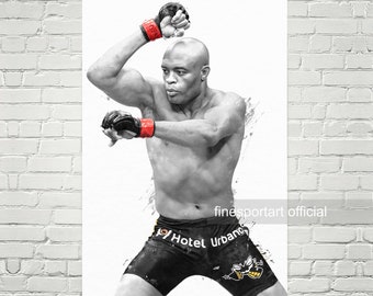 May include: Black and white illustration of a mixed martial arts fighter wearing black shorts with the text "Hotel Urbano" and a yellow bee logo. The fighter is throwing a punch with his right hand and has red boxing gloves on both hands.