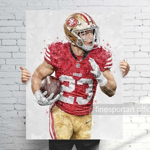 Póster de Christian McCaffrey de San Francisco, lienzo, impresión de fútbol, arte mural deportivo, cueva de hombre, regalo, decoración de habitación infantil