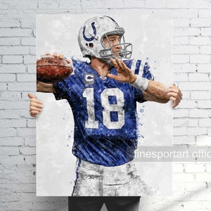 Peyton Manning Indianapolis Poster, Canvas, Football print, Sports wall art, Man Cave, Gift