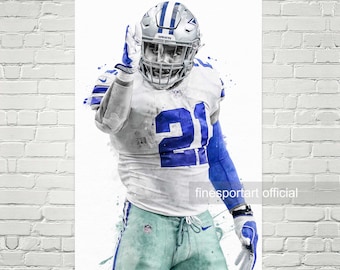 Ezekiel Elliott Dallas Cowboys Poster, Leinwand, Fussball Druck, Sport Wandkunst, Kinderzimmer Deko, Man Cave, Geschenk