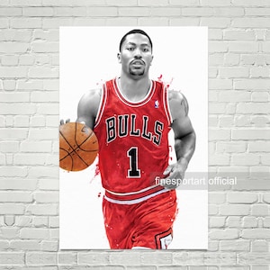 Cartel de Derrick Rose Chicago, Lienzo, Estampado de baloncesto, Arte de pared deportiva, Decoración de habitaciones para niños, Cueva del hombre, Regalo