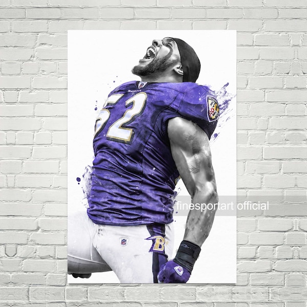 Ray Lewis Baltimore Poster, Toile, Impression de football, Art mural sportif, Décoration de chambre d’enfants, Man Cave, Cadeau