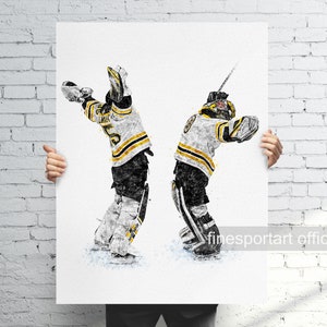 Jeremy Swayman and Linus Ullmark Poster, Canvas Wrap, Hockey framed print, Sports wall art, Man Cave, Gift, Kids Room Decor