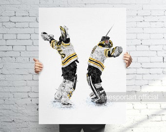Jeremy Swayman and Linus Ullmark Poster, Canvas, Hockey print, Sports wall art, Man Cave, Gift, Kids Room Decor