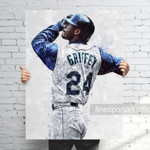 Ken Griffey Seattle Poster, Canvas, Baseball print, Sports wall art, Man Cave, Gift, Kids Room Decor