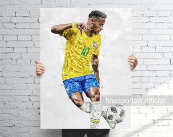 Brasilien Poster, Leinwand, Fußball, Sportwandkunst, Man Höhle, Geschenk, Kinderzimmer Dekor