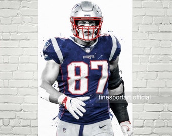 Rob Gronkowski New England Poster, Canvas, Football print, Sports wall art, Kids room decor, Man Cave, Gift