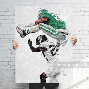 Póster de Saquon Barkley Hurdle Philadelphia, lienzo, impresión de fútbol, arte mural deportivo, cueva de hombre, regalo, decoración de habitación infantil